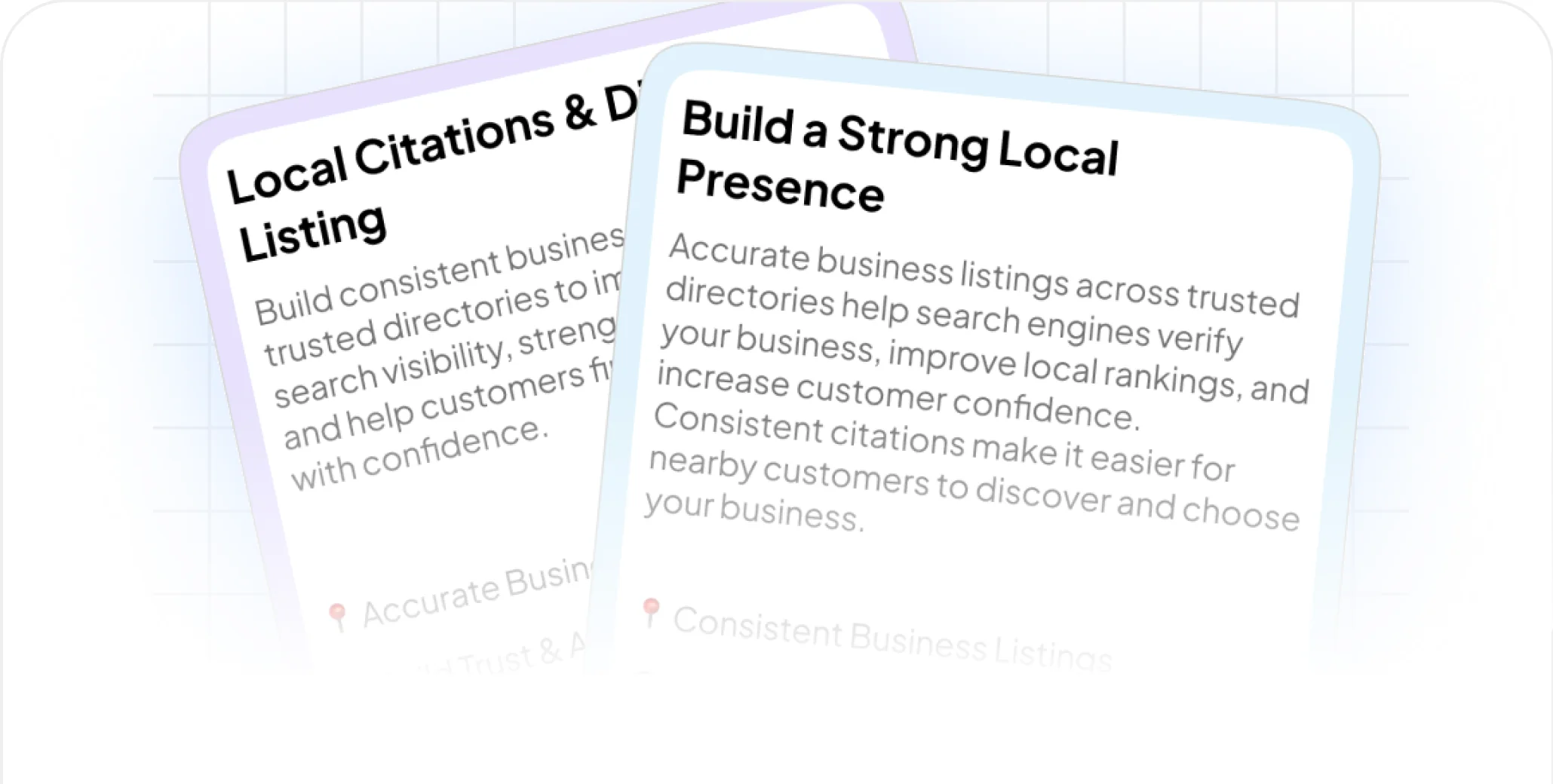 Two overlapping cards about building a strong local presence.