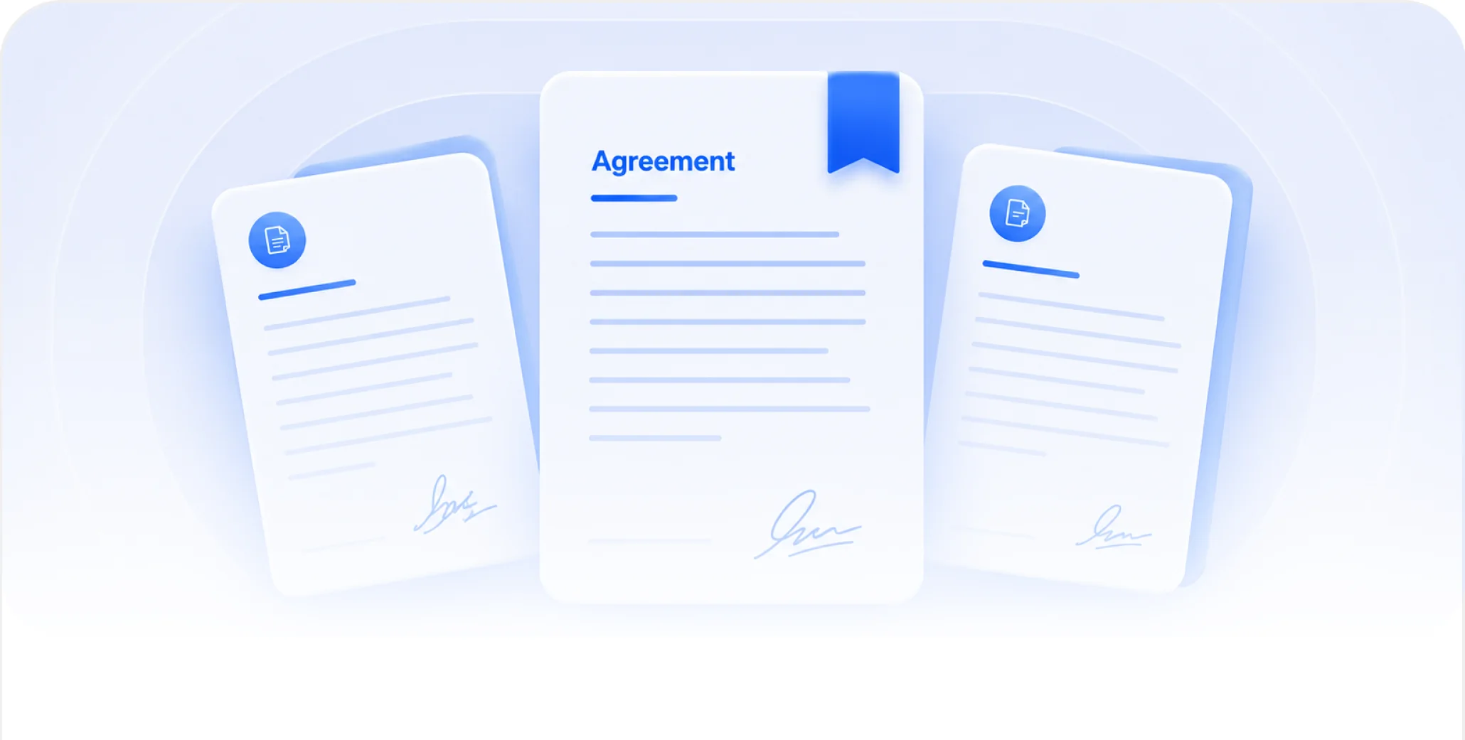 Three stacked documents, the middle one bookmarked.