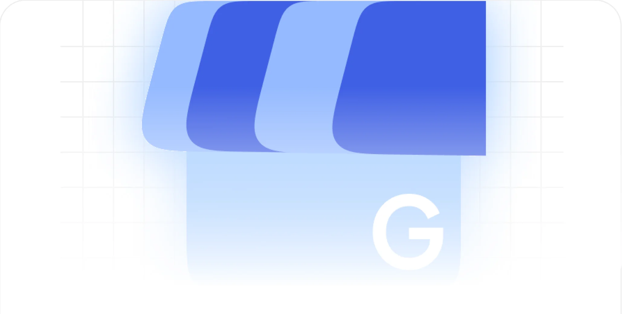 Stacked blue cards over a large Google G.
