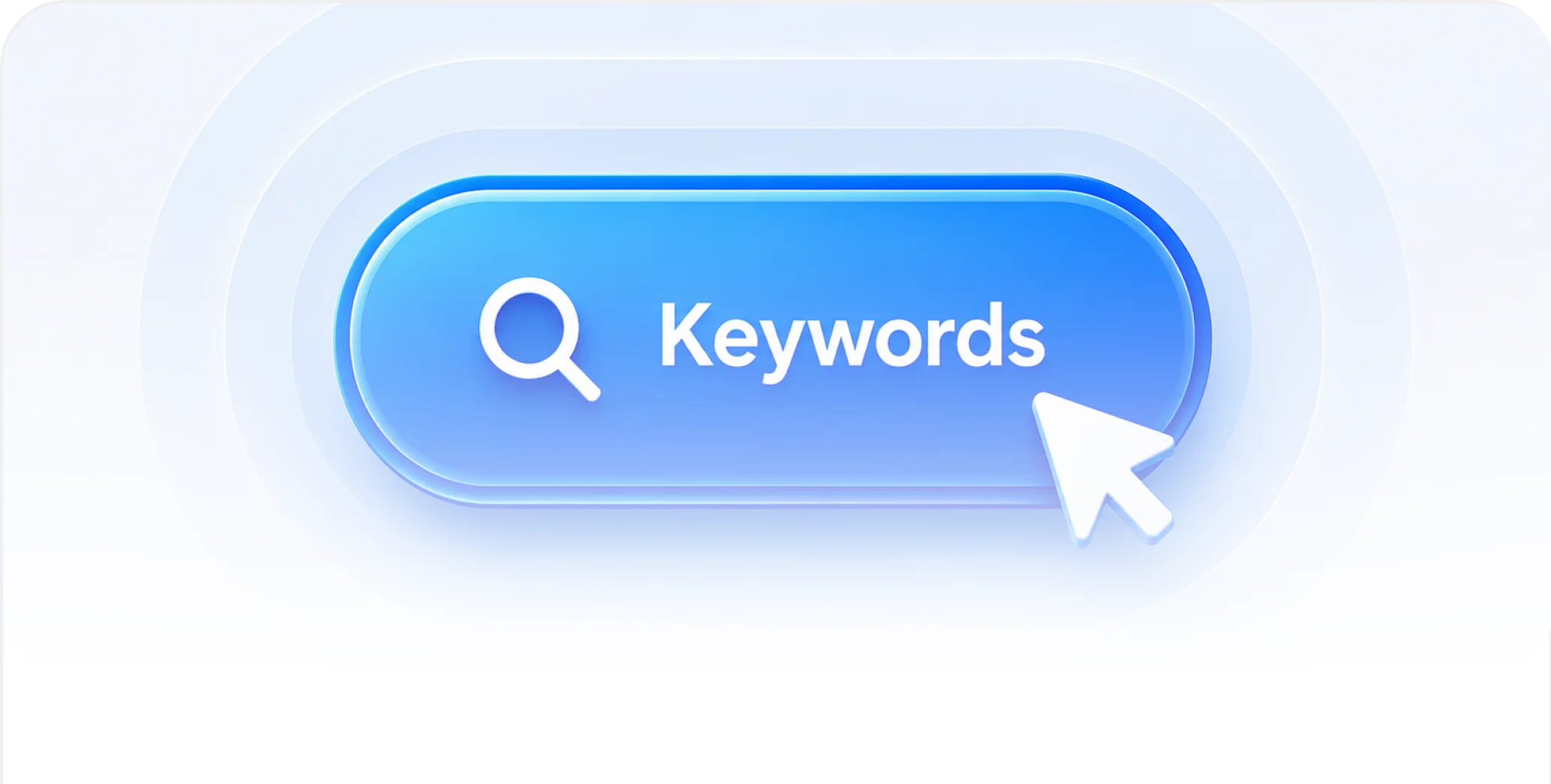 A search pill reading Keywords with a cursor beside it.