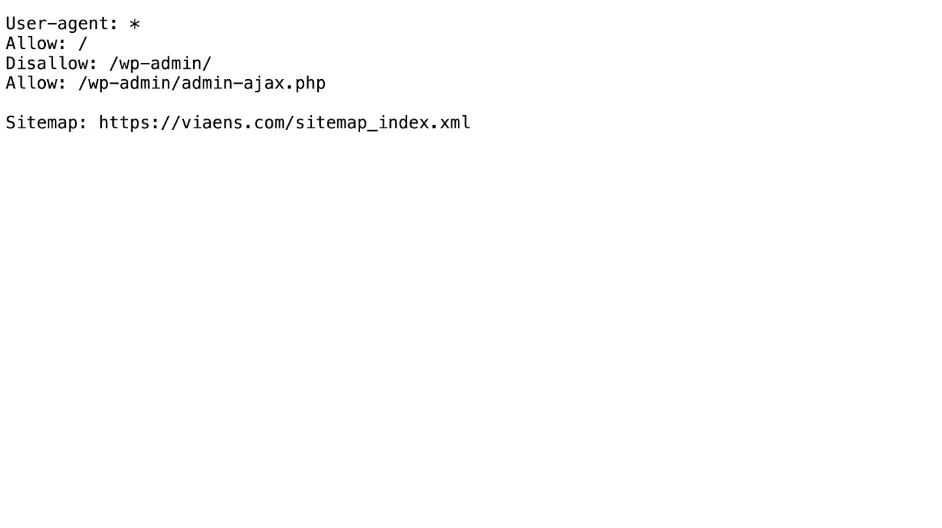 viaENS robots.txt file showing crawl permissions and sitemap location